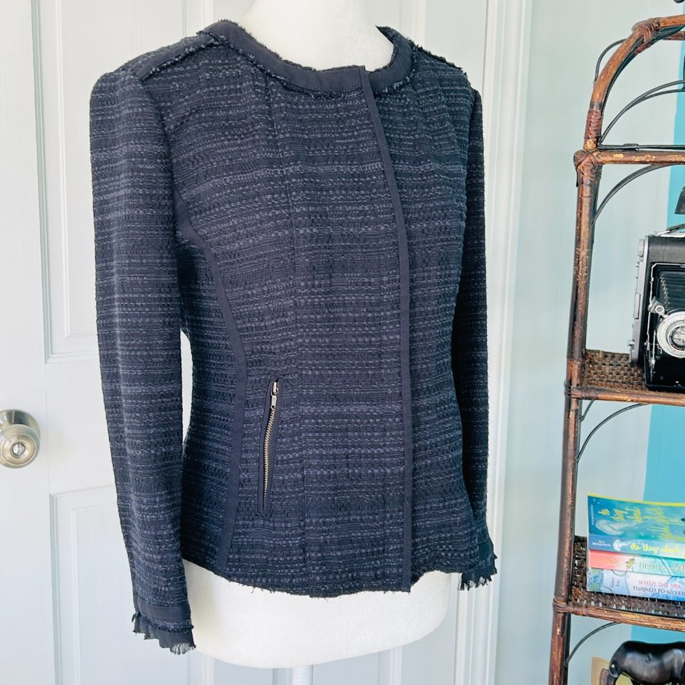 ecru Structured Embroidered Cotton Tweed Jacket (size M)
